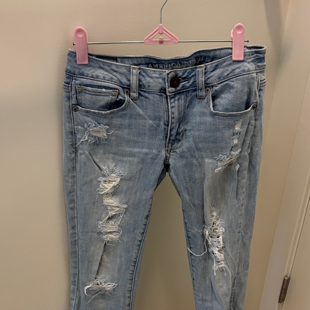American Eagle Outfitters Light Blue Ripped Skinny Jeans